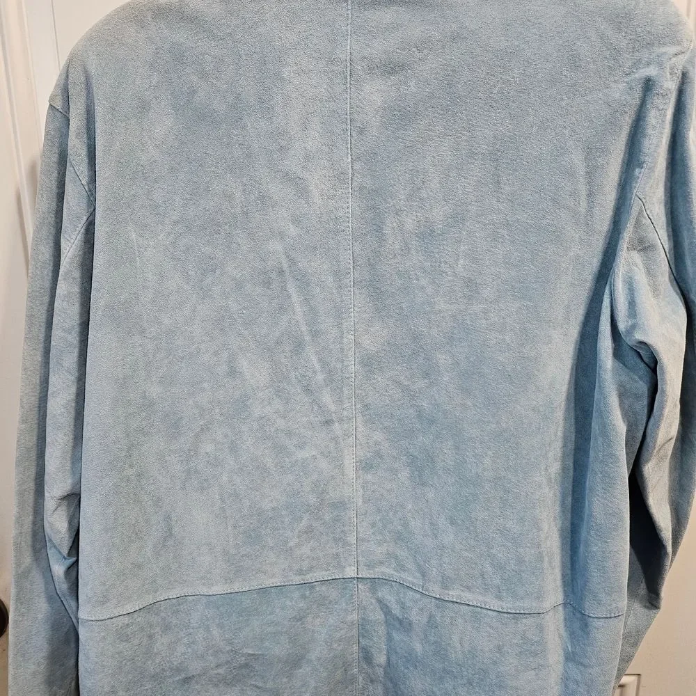 Y2k Women's Sky Blue Button Down 100% Suede Leather Shirt. Preowned Obviosly . - Picture 8 of 15